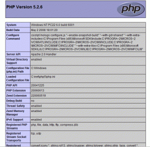 phpinfo() output
